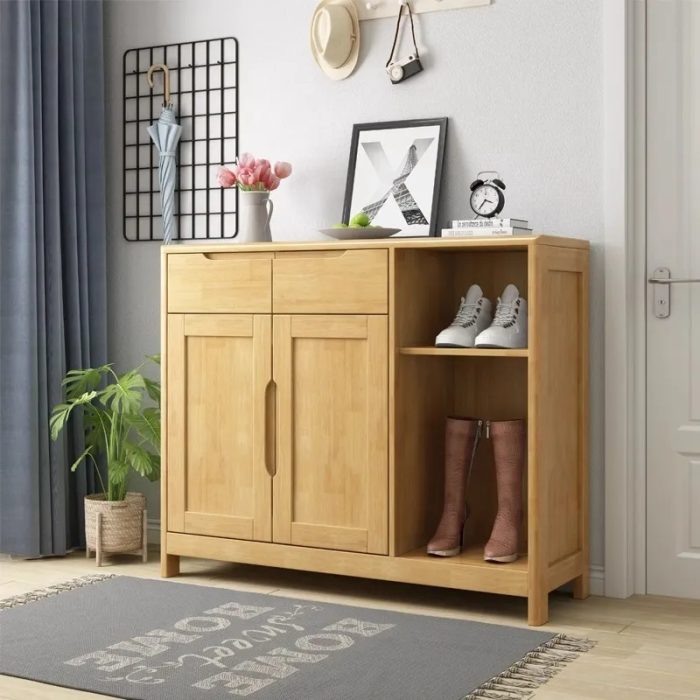 All-Solid-Wood Two-Door Shoe Cabinet – Elegant Storage Solution