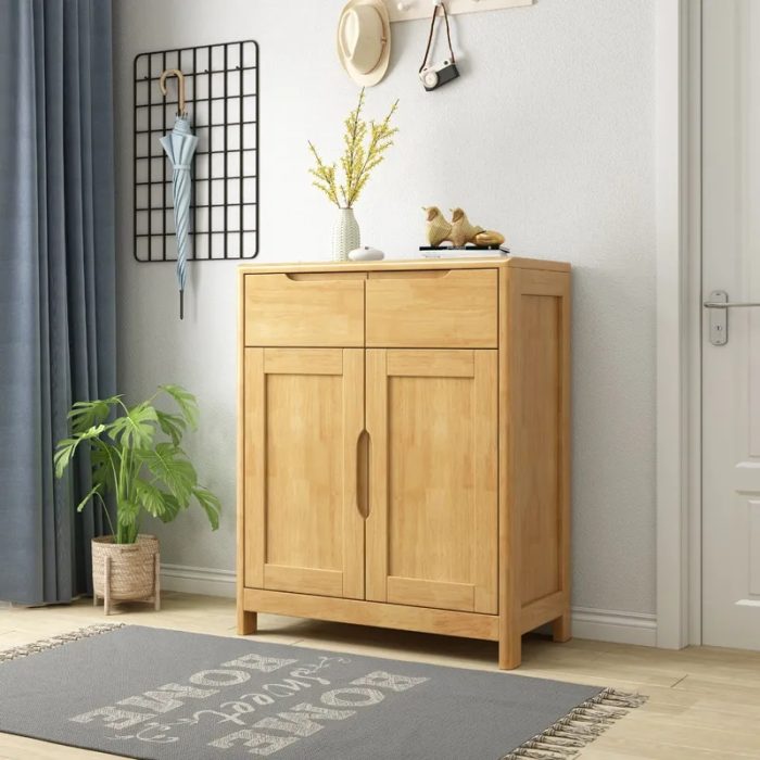 All-Solid-Wood Two-Door Shoe Cabinet – Elegant Storage Solution