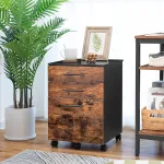 A bedside table with a vintage industrial look.