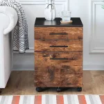A bedside table with a vintage industrial look.