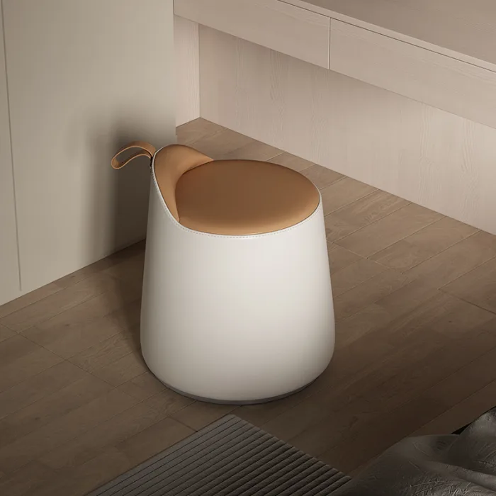 Vanity stool with robust wood frame and cozy sponge seating.