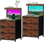 A bedside table with smart storage solutions.