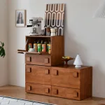Charming Vintage Rubber Wood Side Cabinet for Living Room with Ample Storage and Timeless Appeal