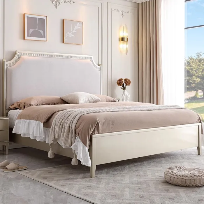 Classic French-Style Wooden Bed with Light Luxury Finishing for Modern Living