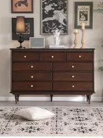Classic Rubberwood Storage Cabinet for Living Room with Vintage Charm