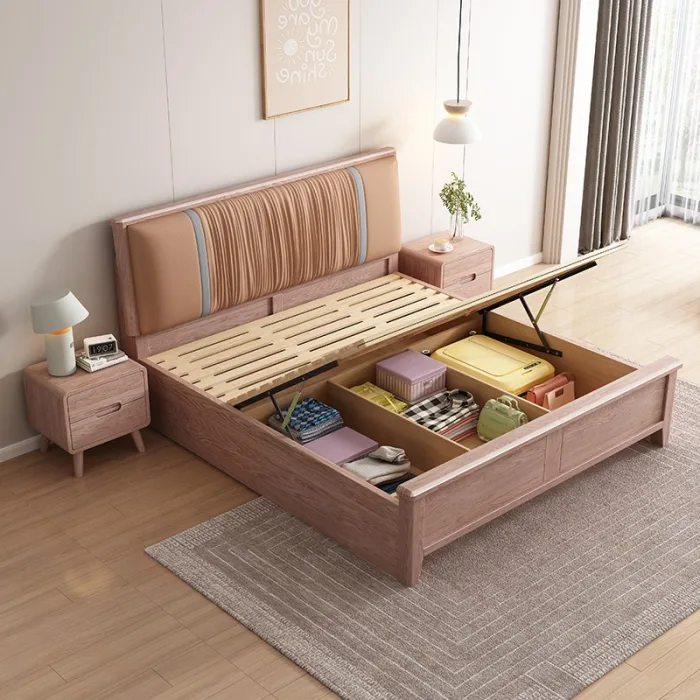Contemporary Ash Wood Bed for Minimalist and Organized Bedrooms