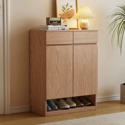 Contemporary Ash Wood Shoe Cabinet with Efficient Storage Design