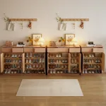 Contemporary Ash Wood Shoe Cabinet with Efficient Storage Design