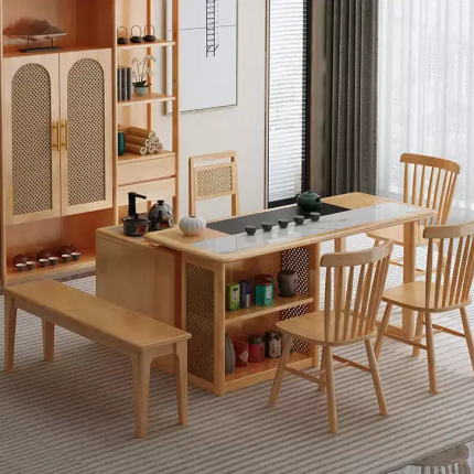 Contemporary Marble Dining Table with Solid Wood Frame in Nordic Style
