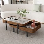 Contemporary Nordic Coffee Table with Rock Plate and Metal Frame