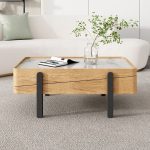 Contemporary Nordic Coffee Table with Rock Plate and Metal Frame