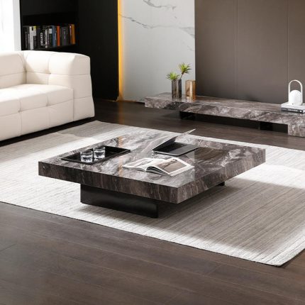 Contemporary Nordic Coffee Table with Sintered Stone and Metal Support for Wholesale