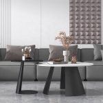 Contemporary Nordic Coffee Table with Stone Surface and Metal Legs