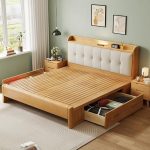 Contemporary Scandinavian Solid Wood Double Bed for Wholesale Orders
