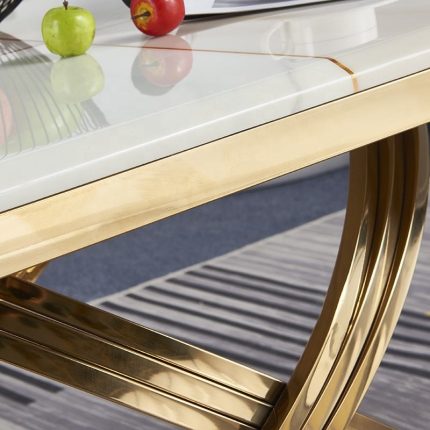 Nordic Minimalist Coffee Table with Sintered Stone Top and Metal Base for Wholesale