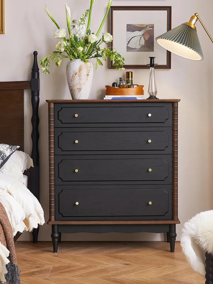 Durable Rubberwood Storage Cabinet with Vintage Charm for Living Room
