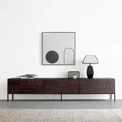 Durable Rubberwood TV Stand in Vintage Style for Living Room