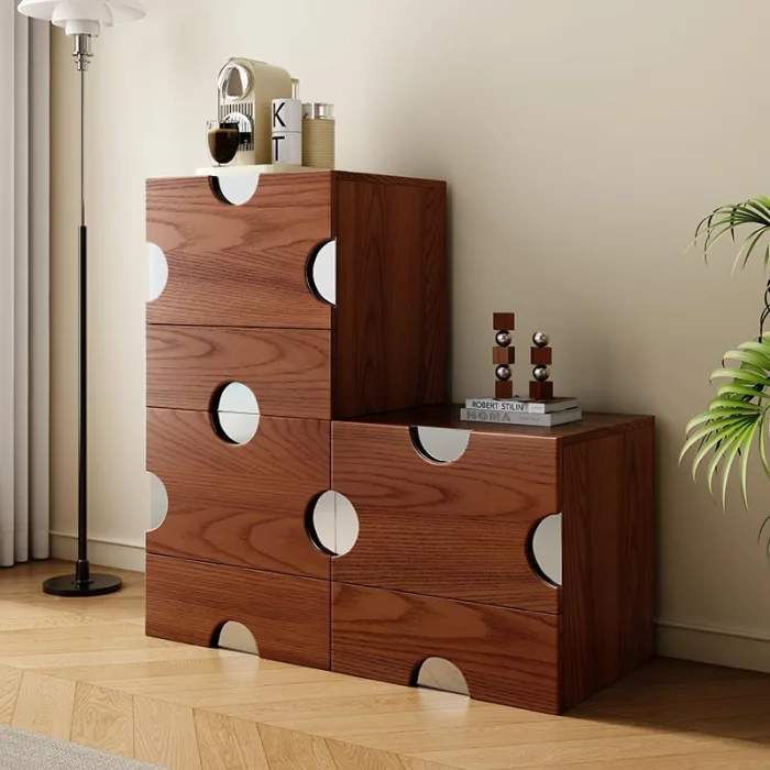 Vintage Rubber Wood Side Cabinet for Living Room Storage