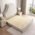 Elegant American-Inspired Wooden Bed with Light Luxury Finishing