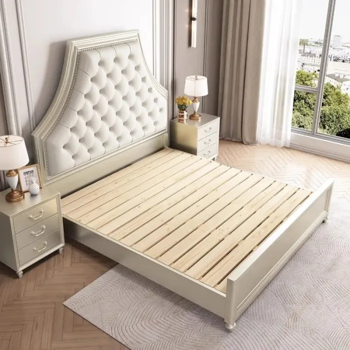 Elegant American-Inspired Wooden Bed with Light Luxury Finishing