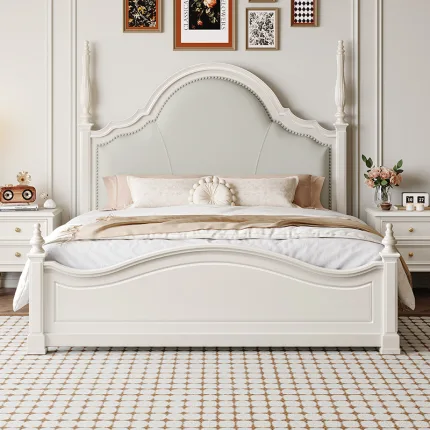 Elegant French-Inspired Wooden Bed with Light Luxury Aesthetic
