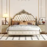 Elegant French-Style Light Luxury Wooden Bed for Home Comfort