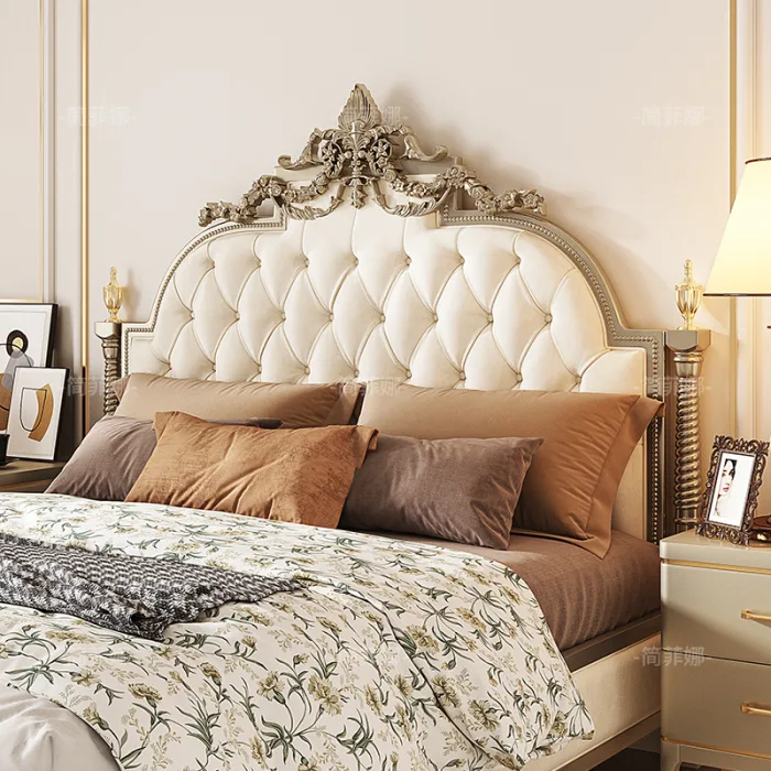 Elegant French-Style Light Luxury Wooden Bed for Home Comfort