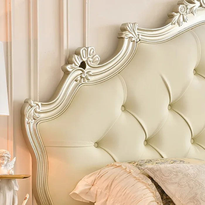 Elegant French-Style Light Luxury Wooden Bed for Home Comfort
