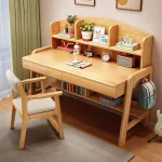 Modern Ergonomic Rubberwood Desk – Eye-Caring Study Table with Generous Bookshelf Storage