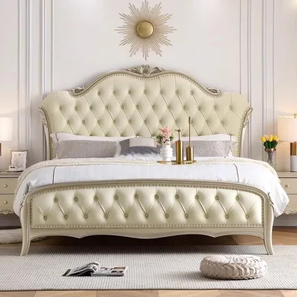 French Light Luxury Wooden Bed with Classic Design and Premium Materials