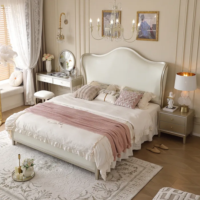 French-Style Light Luxury Wooden Bed for Premium Comfort and Aesthetic