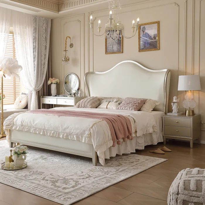 French-Style Light Luxury Wooden Bed for Premium Comfort and Aesthetic