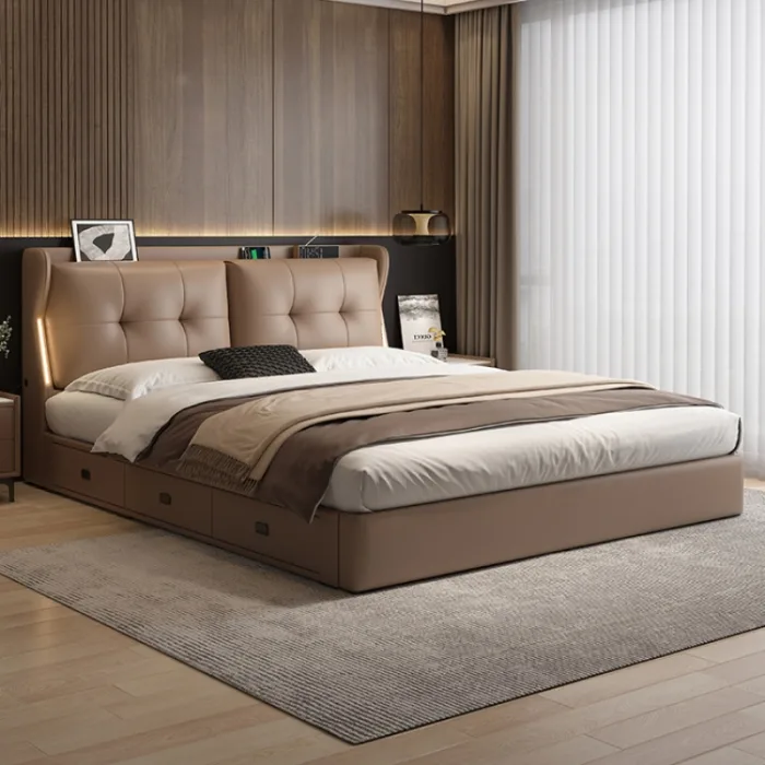 Achieve timeless elegance with a solid wood frame upholstered bed.