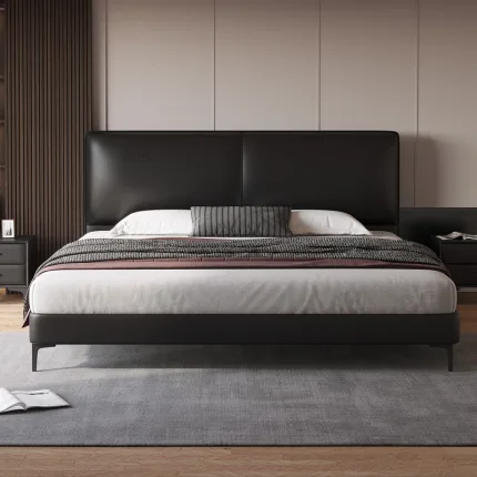 Enhance your bedroom with a solid wood frame bed offering plush comfort.