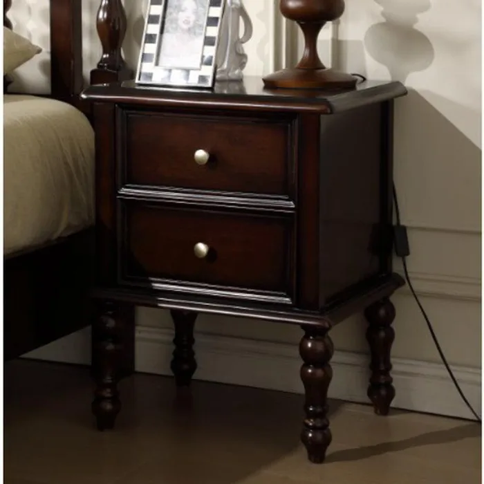 High-Quality Vintage Style Rubber Wood Bedroom Nightstand with Storage, Ideal for B2B Wholesale Market