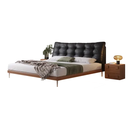 Transform your bedroom into a sanctuary with a sophisticated wood frame bed.