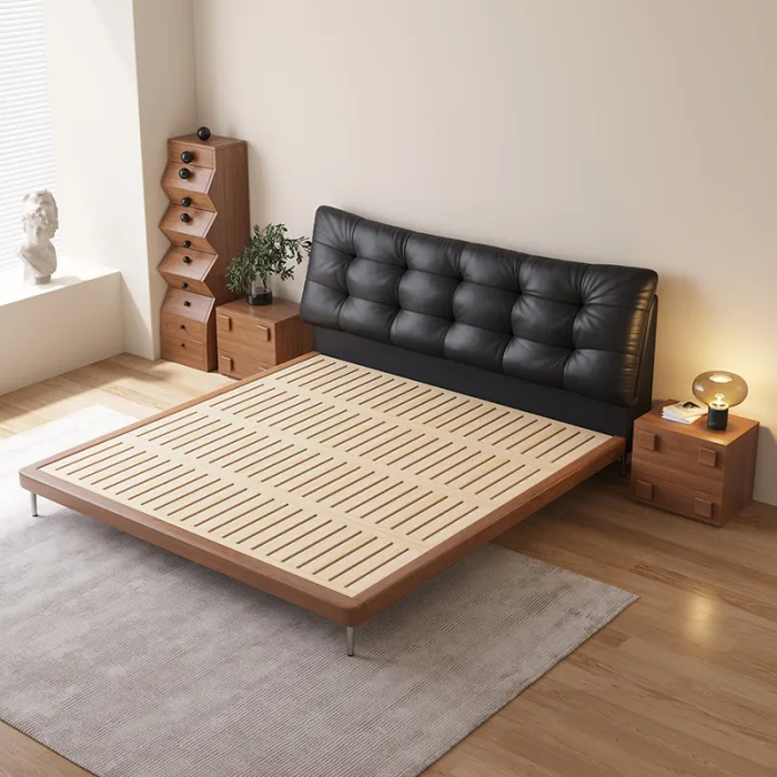 Transform your bedroom into a sanctuary with a sophisticated wood frame bed.