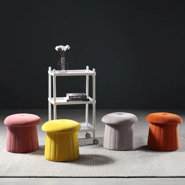 Vanity stool with robust wood frame and cozy sponge seating.