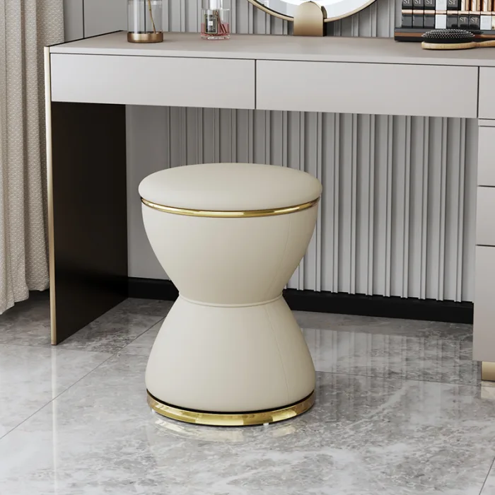 Elegant vanity stool with durable wood and cozy sponge filling.