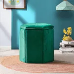 Vanity stool with robust wood frame and cozy sponge seating.