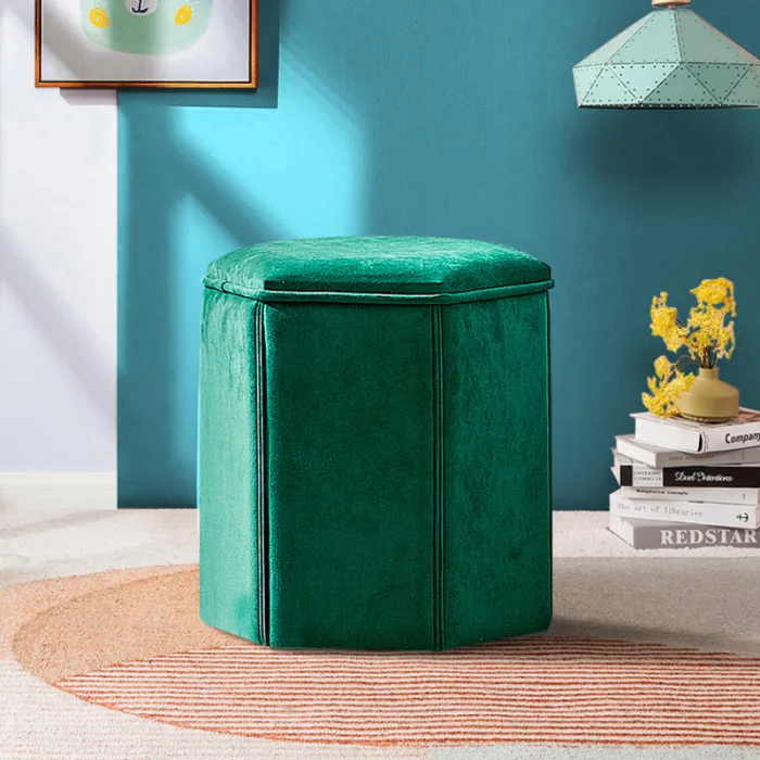 Vanity stool with robust wood frame and cozy sponge seating.