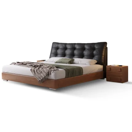 Transform your bedroom into a sanctuary with a sophisticated wood frame bed.