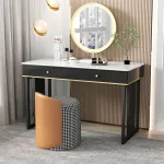 Vanity stool with solid wood frame and plush sponge cushion.