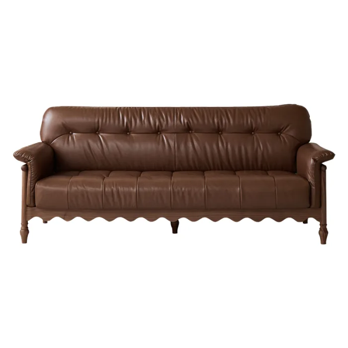 Mid-Century Modern 3-Seater Sofa with Artificial Leather Upholstery, Ideal for Living Room