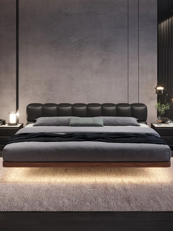Transform your bedroom into a sanctuary with a sophisticated wood frame bed.
