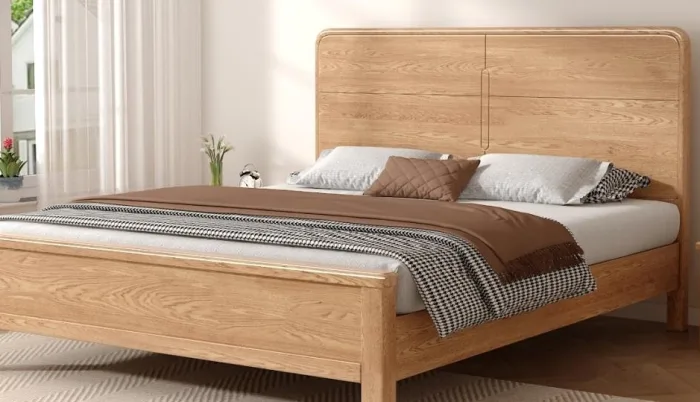 Minimalist Red Oak Bed for Bedroom Nordic & Scandinavian Design Wholesale & Distribution