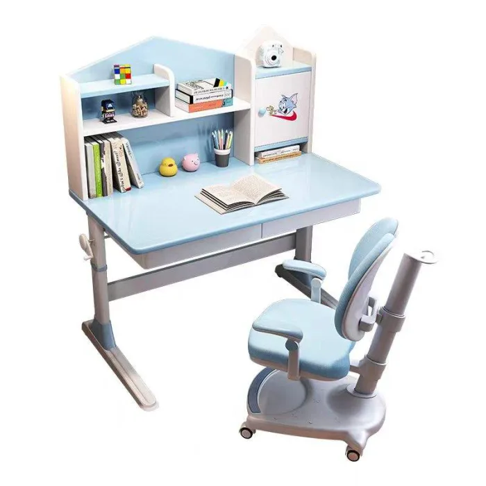 White Solid Wood Adjustable Children's Desk – Versatile Study Station with Integrated Bookshelf