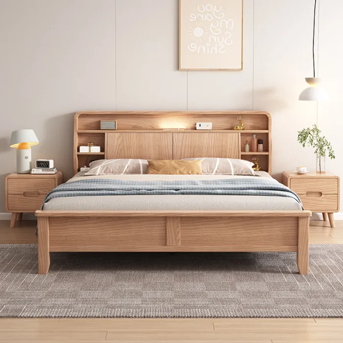 Modern Minimalist Ash Wood Bed for Sleek and Elegant Bedrooms
