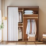 Modern Minimalist Nordic-Style Bedroom Solid Wood Fabric Curtain Wardrobe