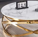 Modern Minimalist Nordic Style Coffee Table with Ceramic Stone Top and Metal Base
